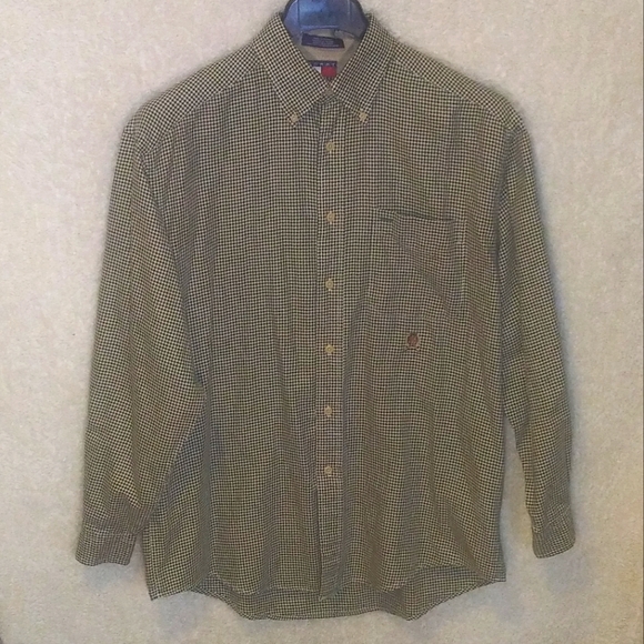 👻Vintage tommy hilfiger button down shirt green and cream color size med - Picture 1 of 3